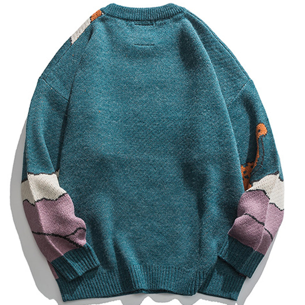 Suéter Vintage Oversize con Diseño de Dinosaurios – Estilo Retro