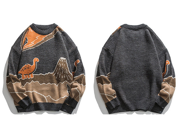 Suéter Vintage Oversize con Diseño de Dinosaurios – Estilo Retro