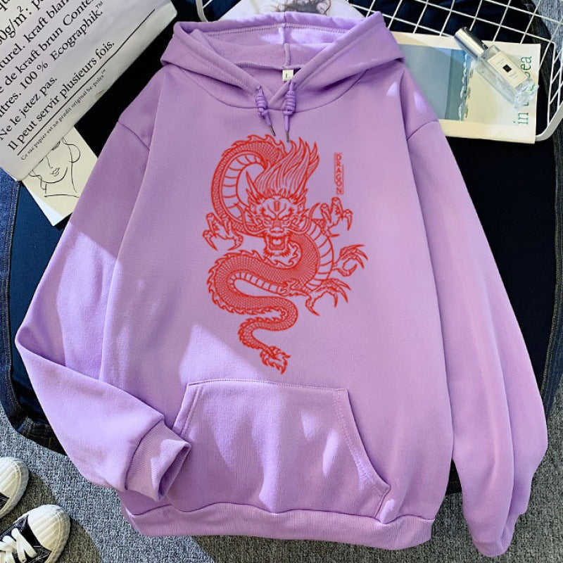 Hoodie con capucha en colores pastel con diseño de estampado de dragón