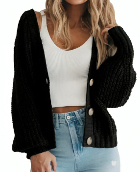 Suéter con cuello en V y botones para mujer