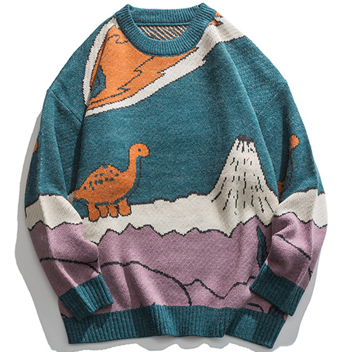 Suéter Vintage Oversize con Diseño de Dinosaurios – Estilo Retro