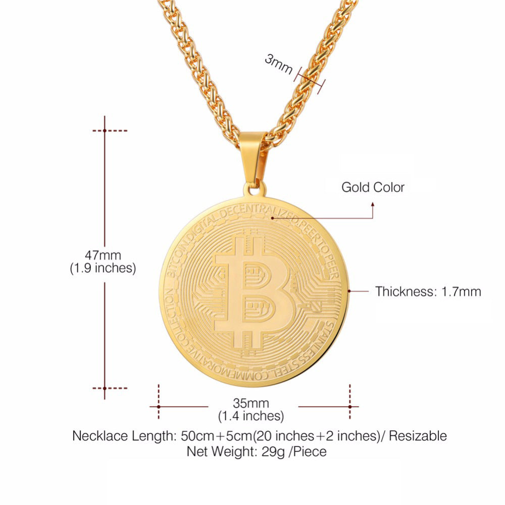Collar con colgante de Bitcoin de acero de titanio para hombre