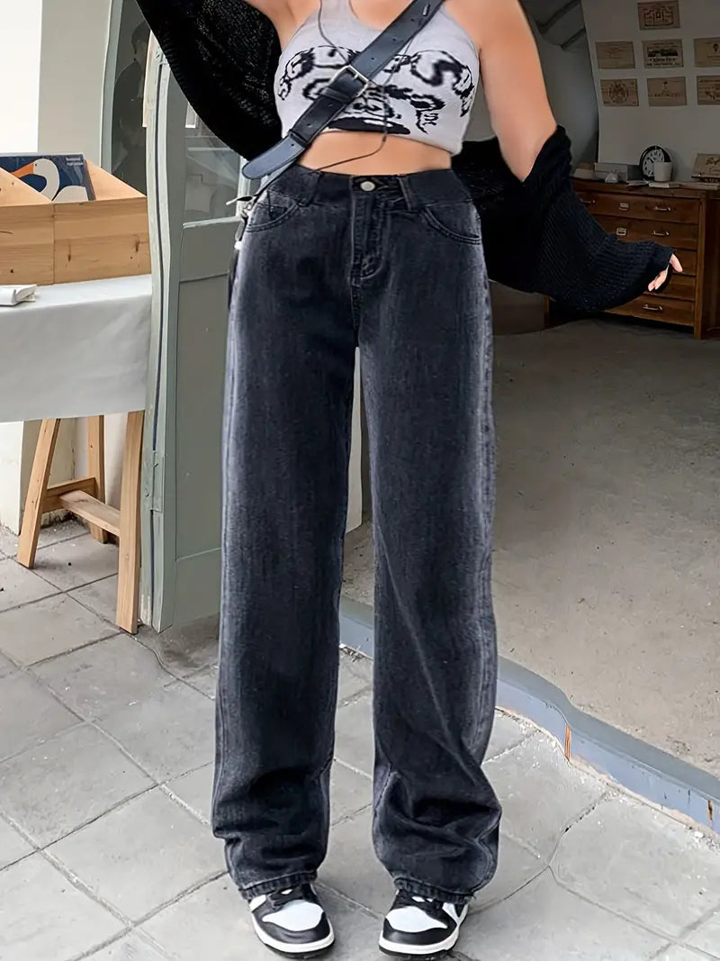 Pantalones de mezclilla  rectos de talle alto - Para Mujer