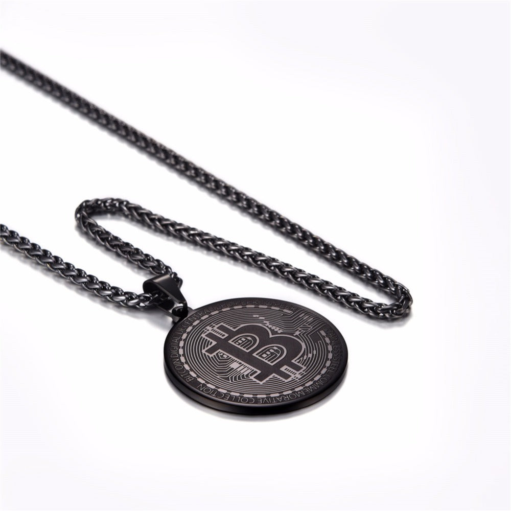 Collar con colgante de Bitcoin de acero de titanio para hombre