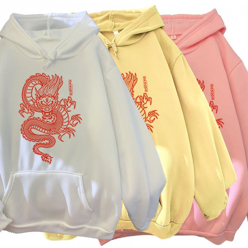 Hoodie con capucha en colores pastel con diseño de estampado de dragón