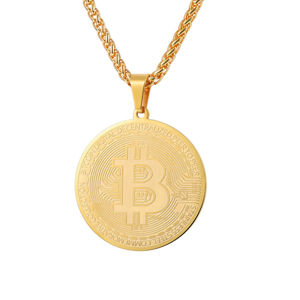 Collar con colgante de Bitcoin de acero de titanio para hombre