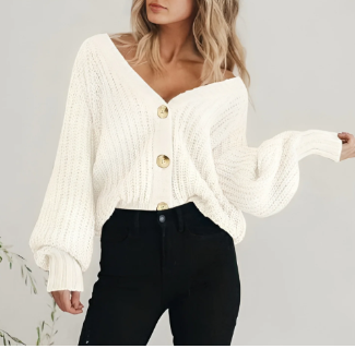 Suéter con cuello en V y botones para mujer