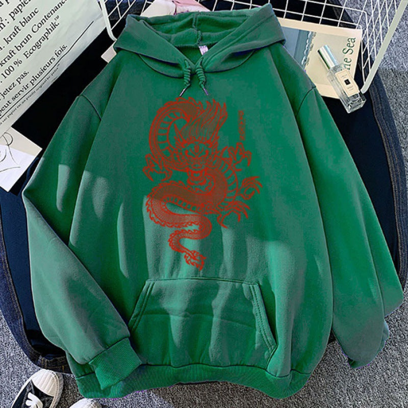 Hoodie con capucha en colores pastel con diseño de estampado de dragón