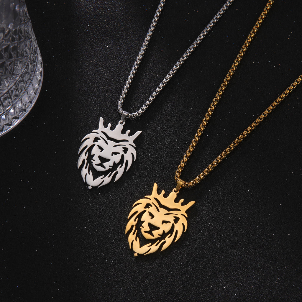 Collar con colgante de cabeza de león dorado para hombre