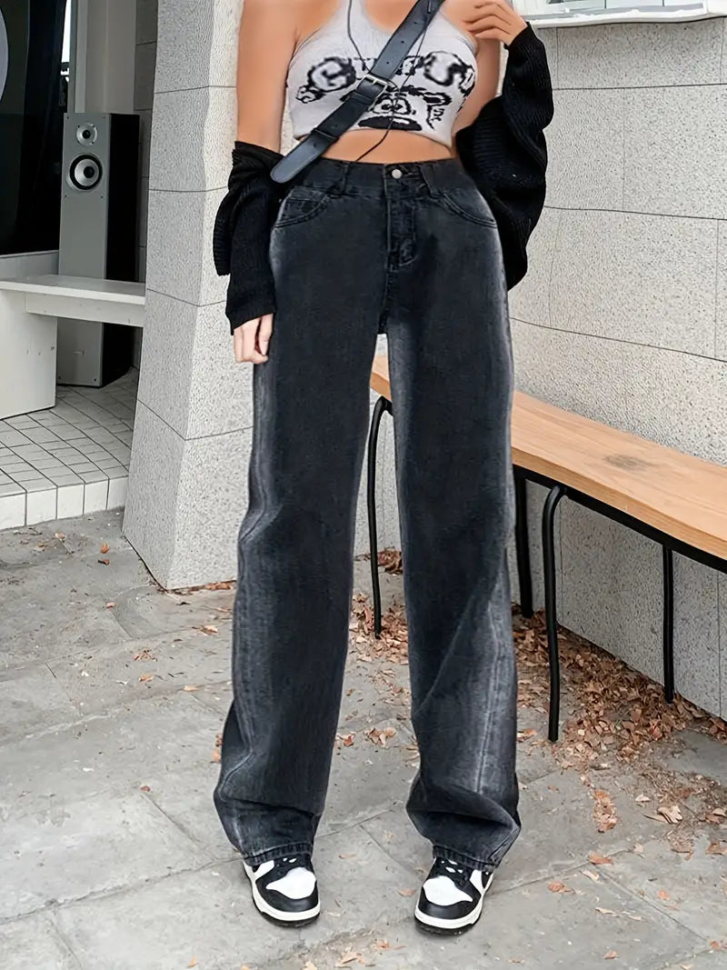 Pantalones de mezclilla  rectos de talle alto - Para Mujer