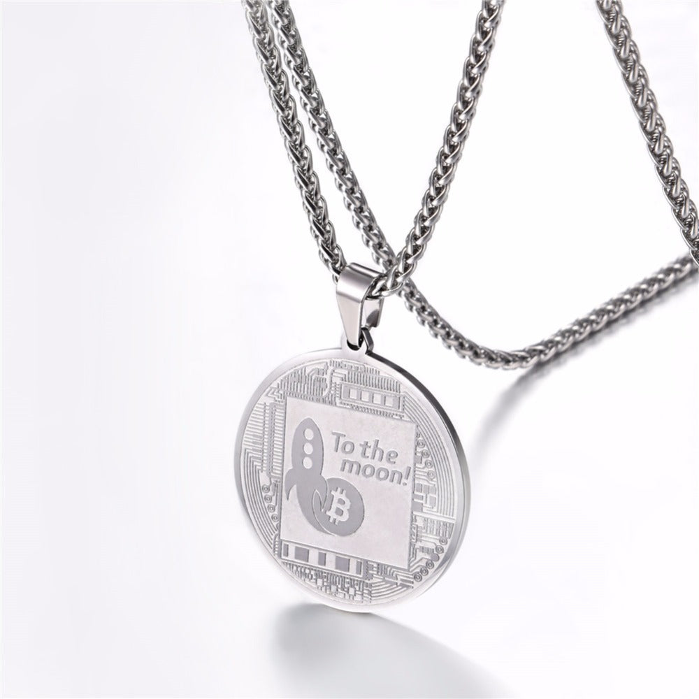 Collar con colgante de Bitcoin de acero de titanio para hombre