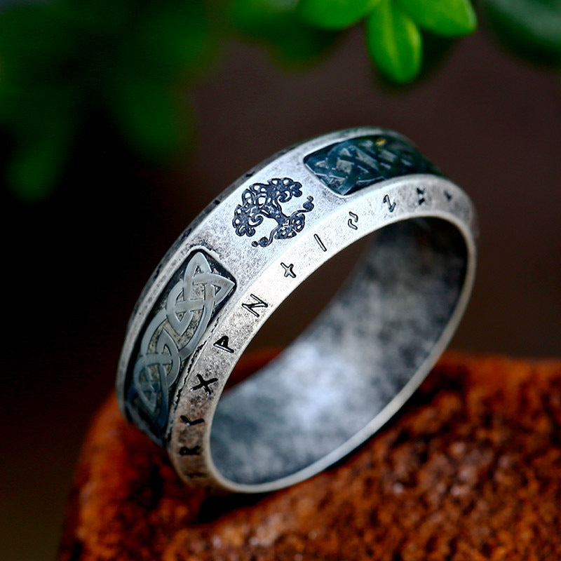 Anillo vintage de acero inoxidable con el Árbol de la Vida