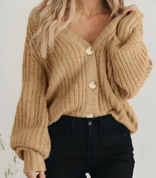 Suéter con cuello en V y botones para mujer