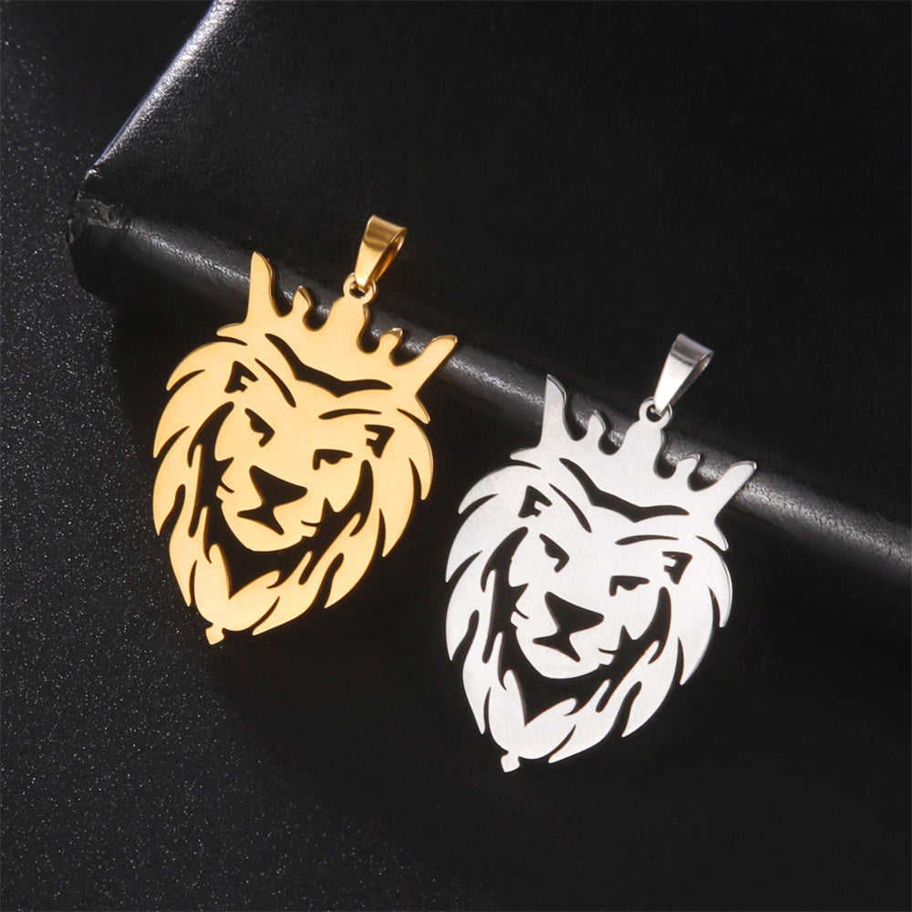 Collar con colgante de cabeza de león dorado para hombre