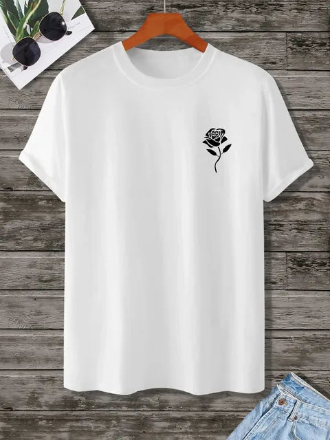 Playera de cuello redondo con estampado de rosas para hombre