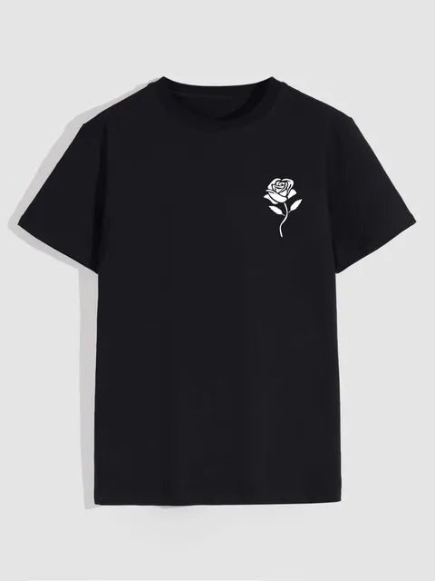 Playera de cuello redondo con estampado de rosas para hombre